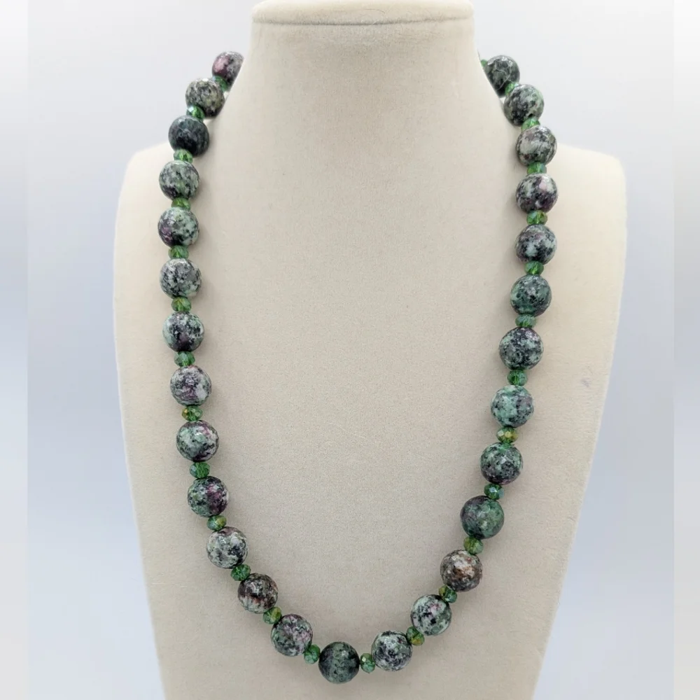 Ruby Zoisite Faceted Bead Necklace 20" - Picture 1 of 10